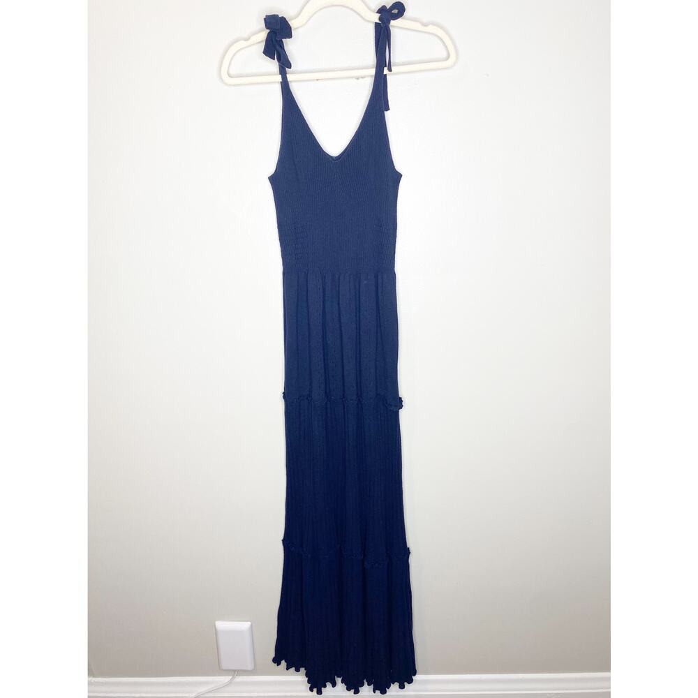 Rebecca Taylor La Vie Navy Ribbed Knit Sweater Maxi Dress Medium